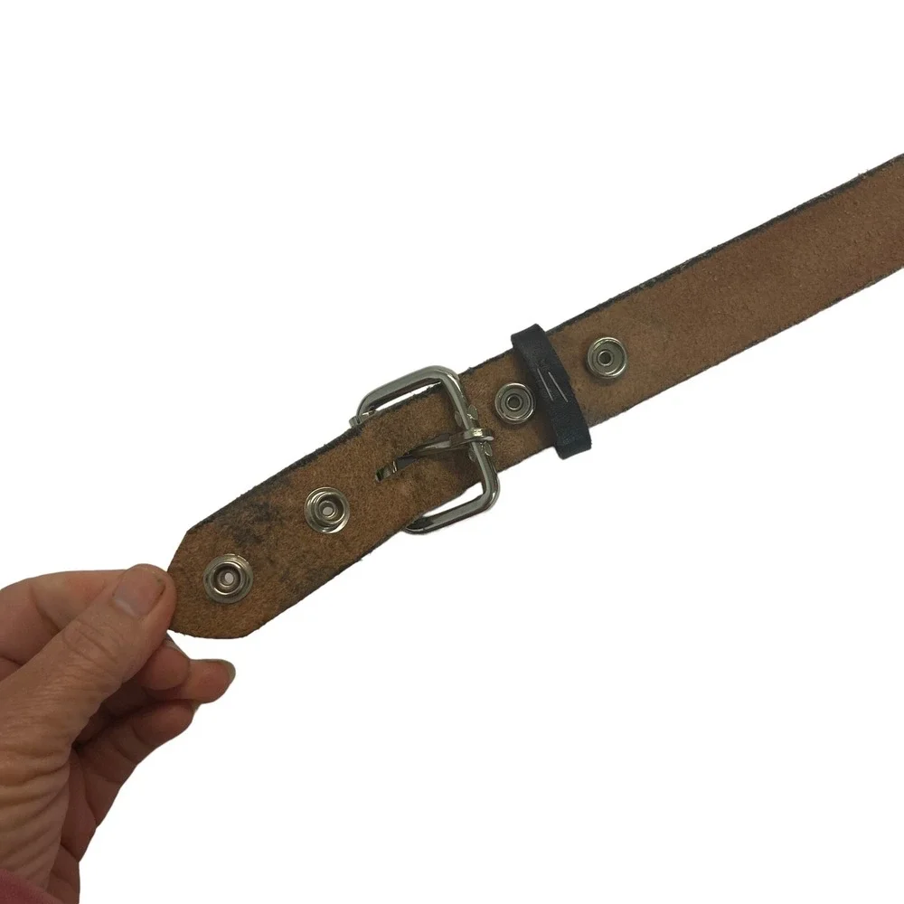 RJ Leather Mens Sz 38 Genuine Leather Belt Black Snaps-Allow New Buckle Embossed